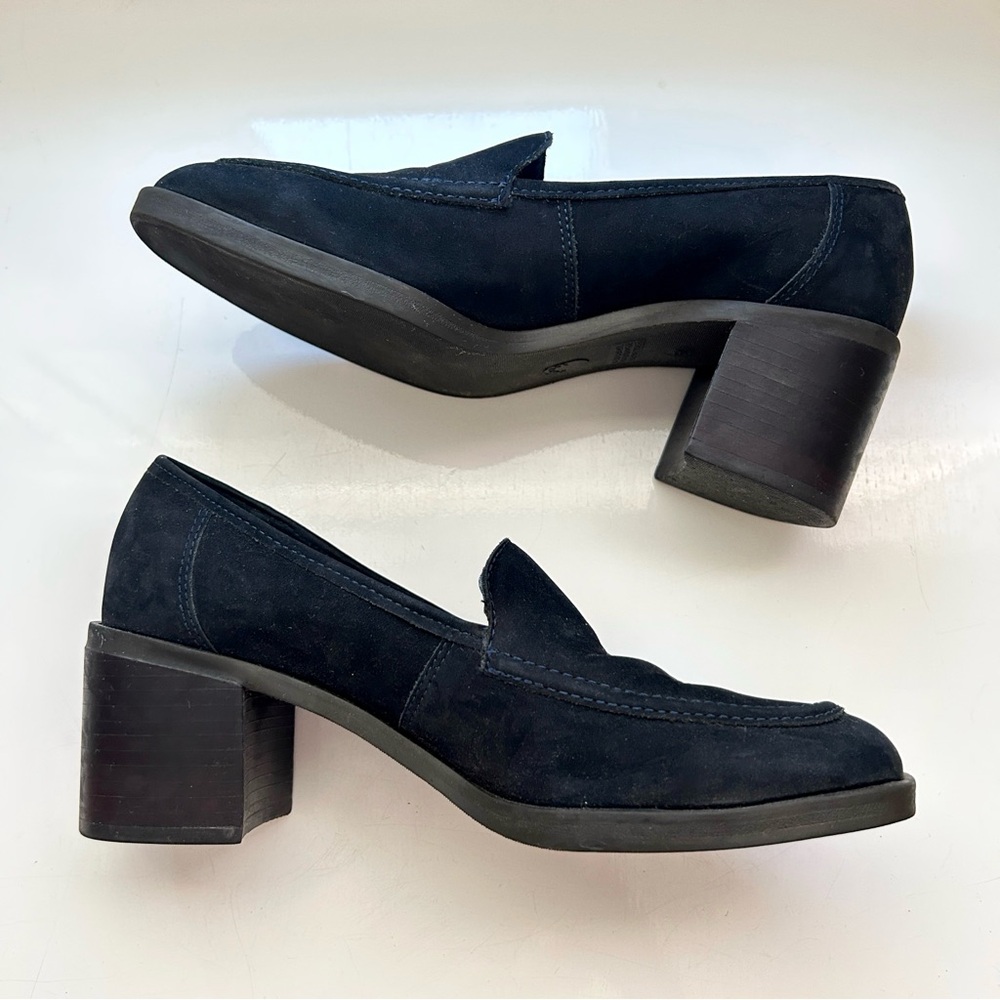 Black Vintage Loafer Block Slide Heels